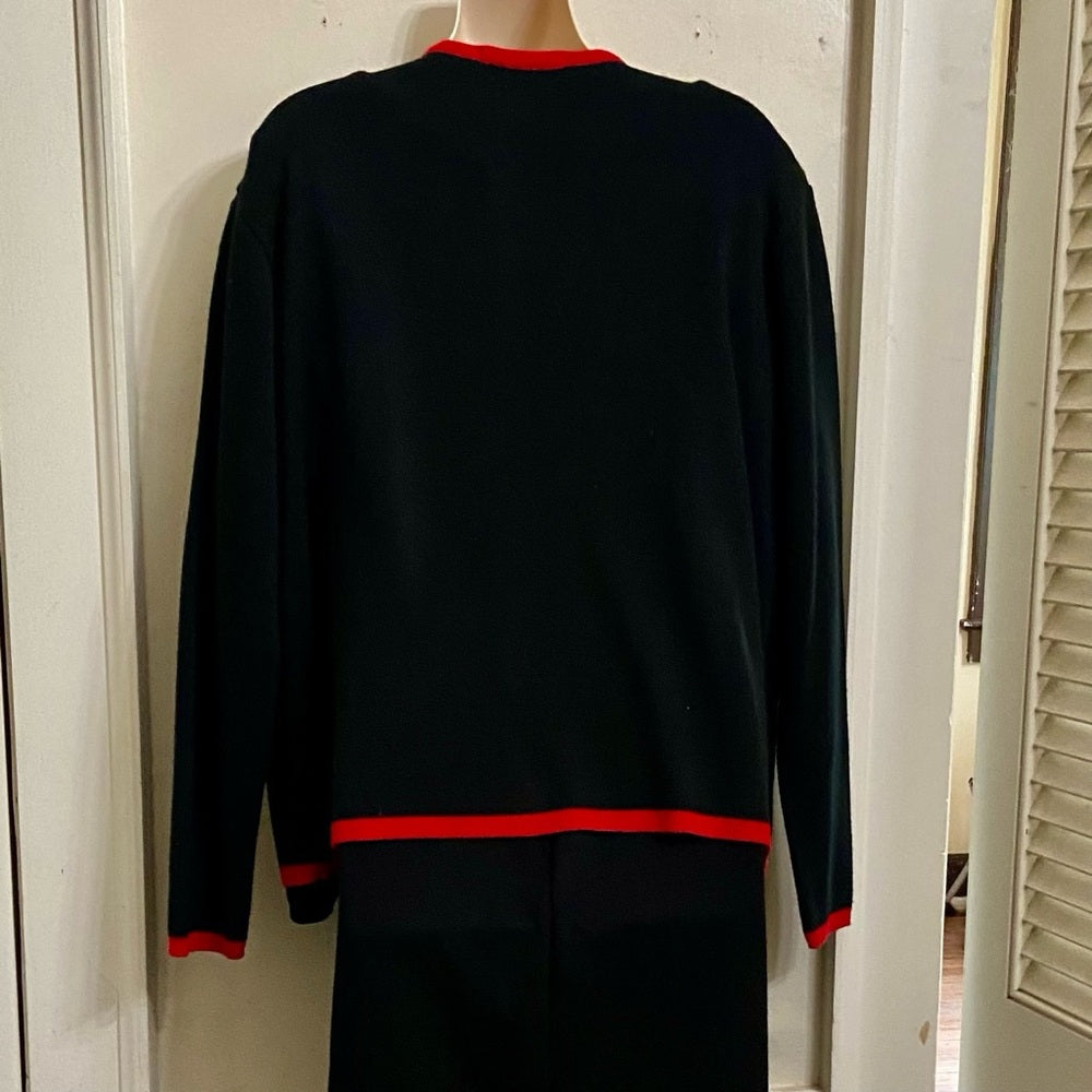 Karen Lesly Black with Red Trim Sweater Cardigan (XL)