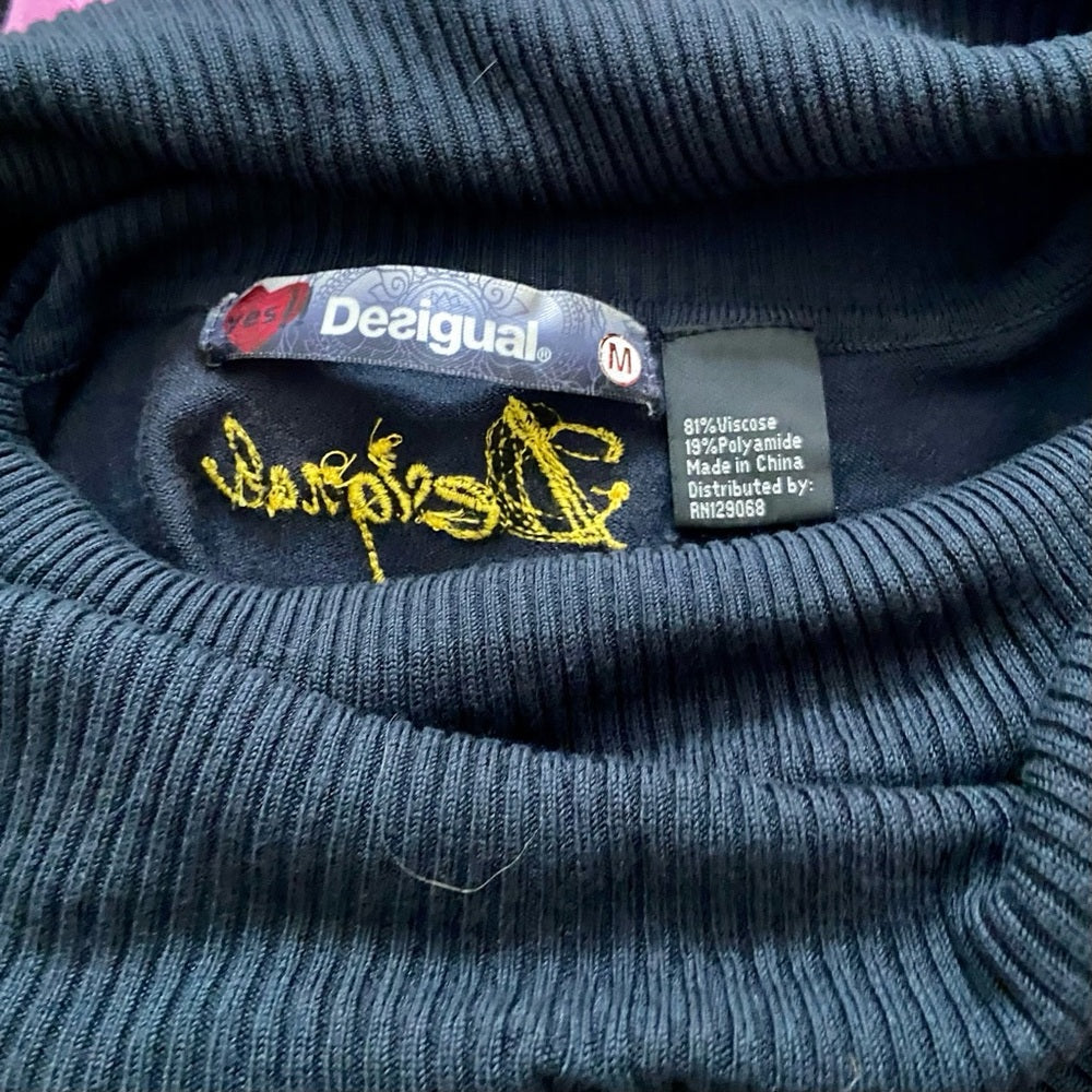 Desigual Gray Floral Sweater Cardigan with Fringes (M)