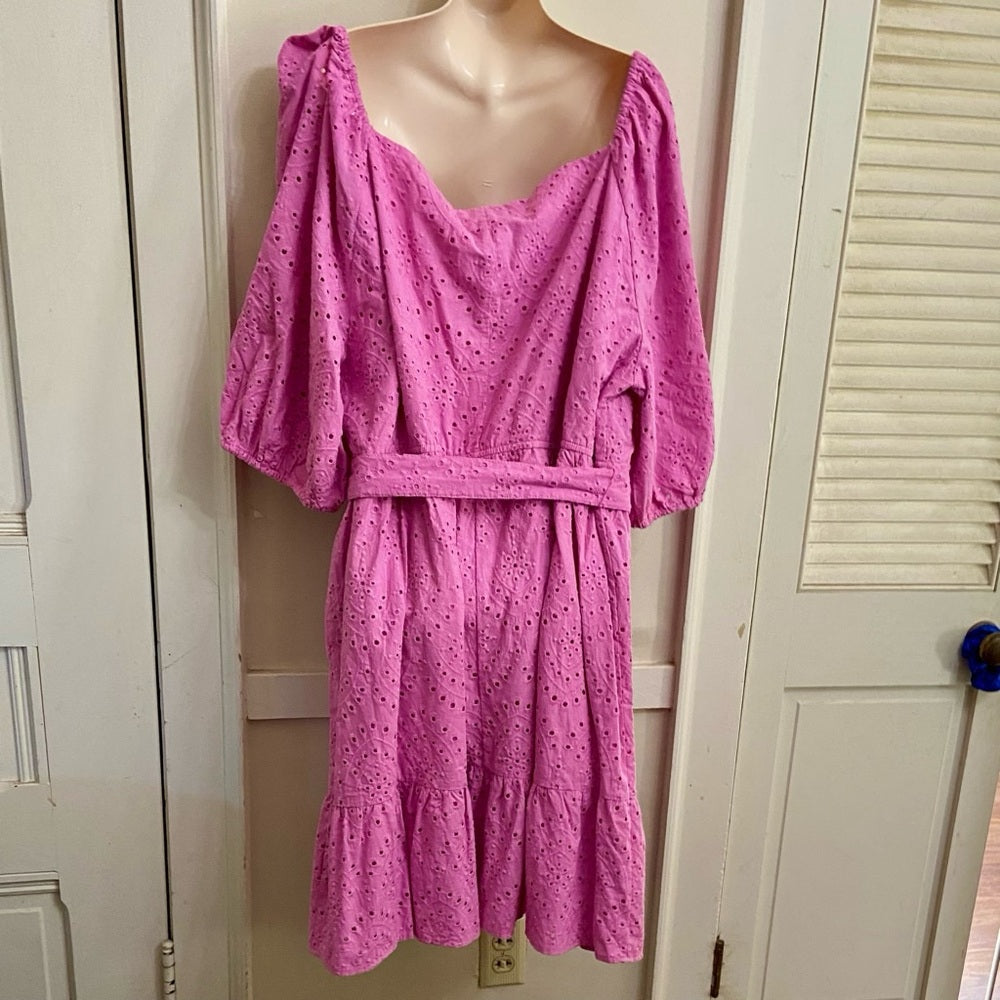 Eloquii Elements Pink Eyelet Lined Dress Size 26