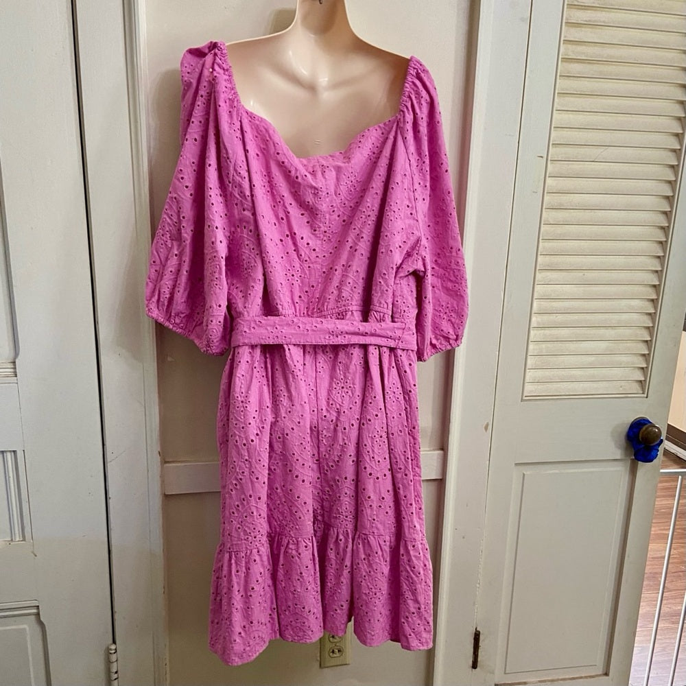 Eloquii Elements Pink Eyelet Lined Dress Size 26