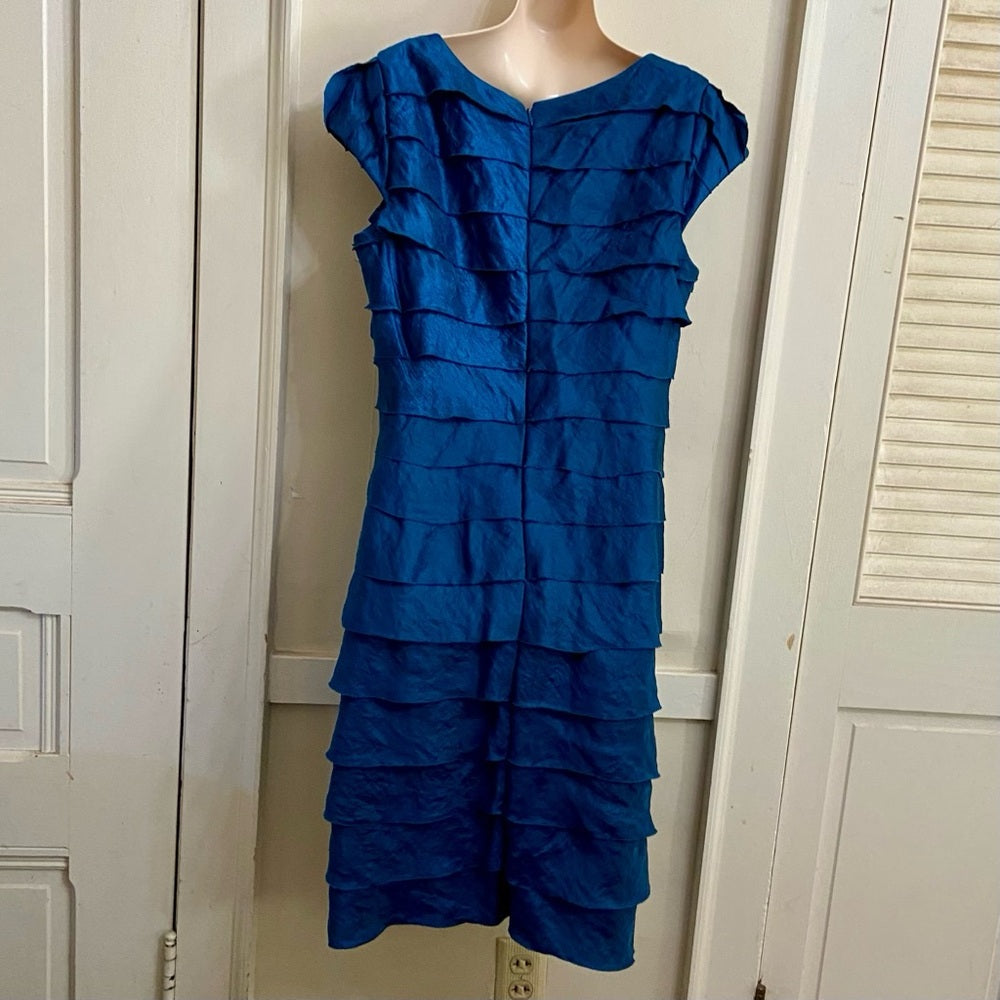 London Times Blue Teal Layered, Lined Dress Size 14