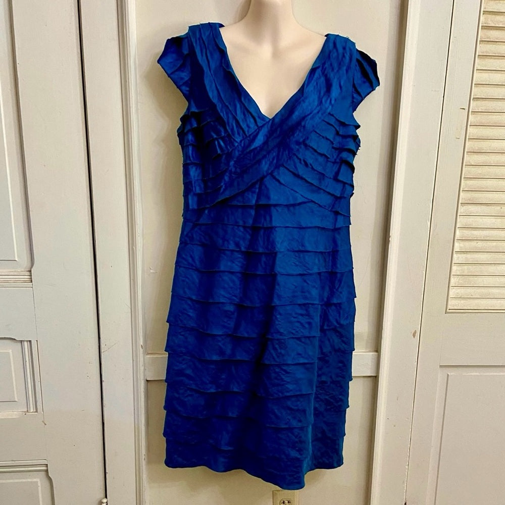 London Times Blue Teal Layered, Lined Dress Size 14