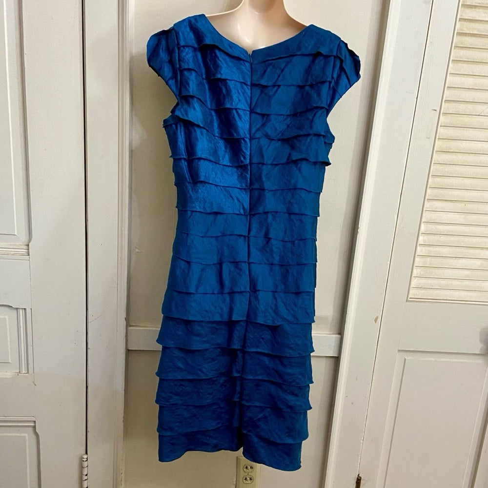 London Times Blue Teal Layered, Lined Dress Size 14