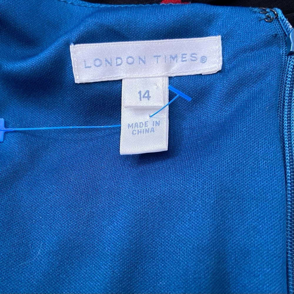London Times Blue Teal Layered, Lined Dress Size 14