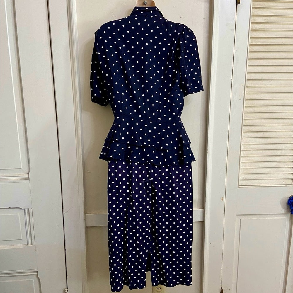 Vintage, Dani Michael’s Blue and White Polka Dot Printed Dress Size L