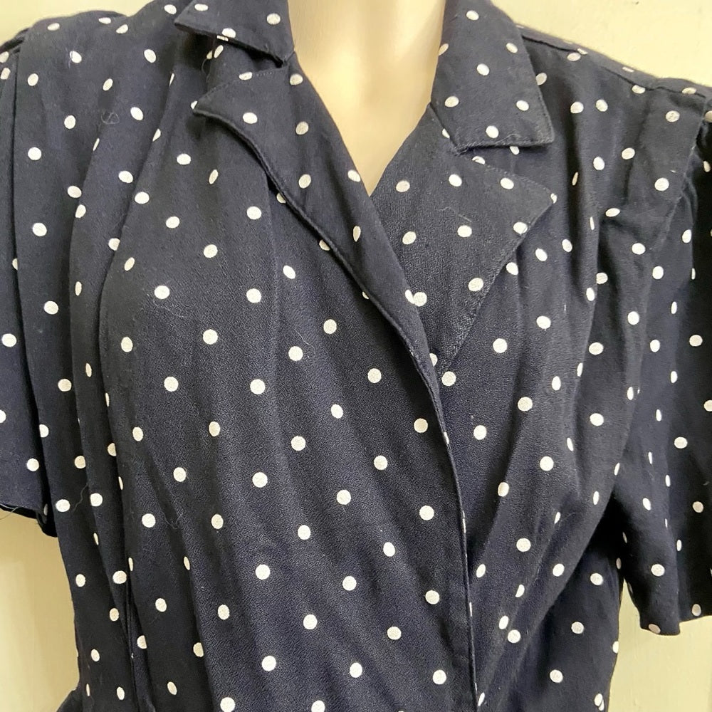Vintage, Dani Michael’s Blue and White Polka Dot Printed Dress Size L