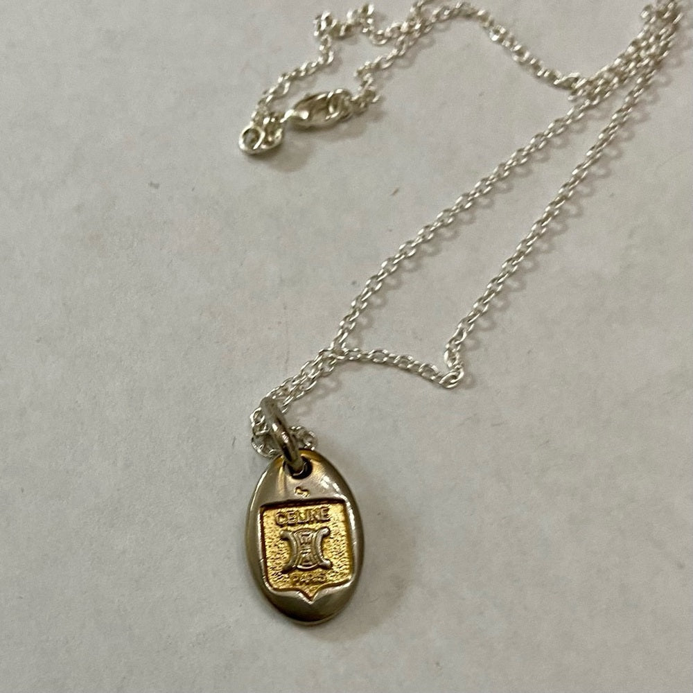 Vintage Celine Silver-Gold Pendant Charm Necklace