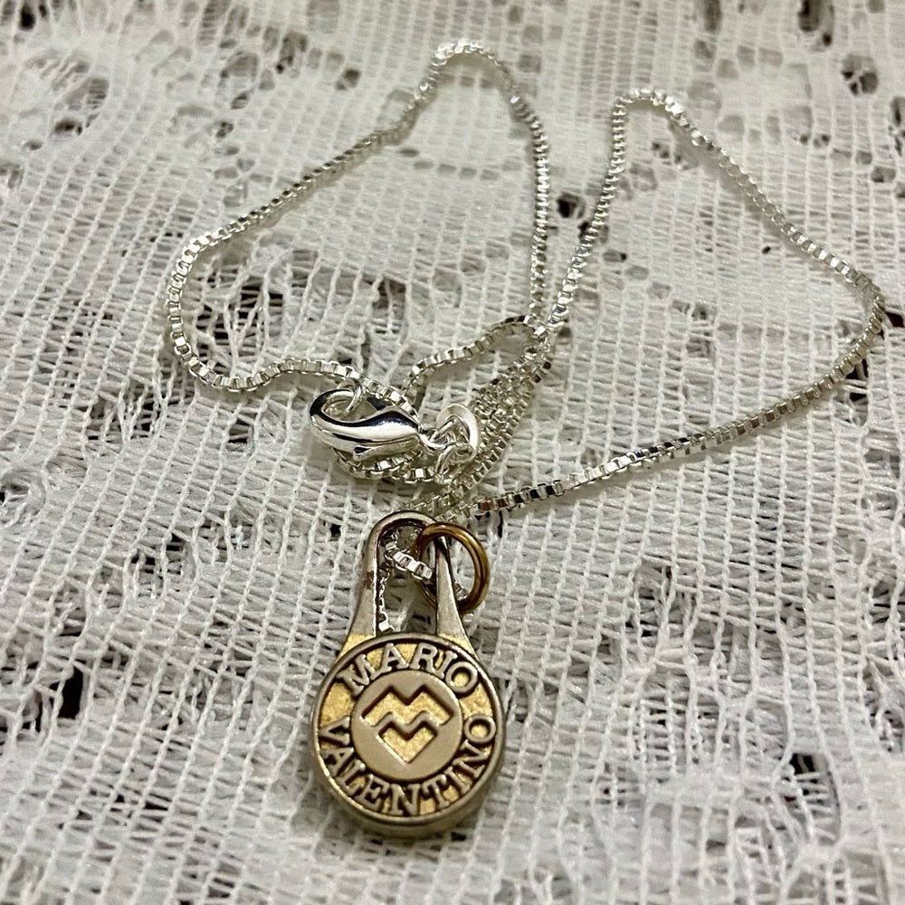 Mario Valentino Gold-Silver plated Charm With 18in 925 Silver Chain Necklace