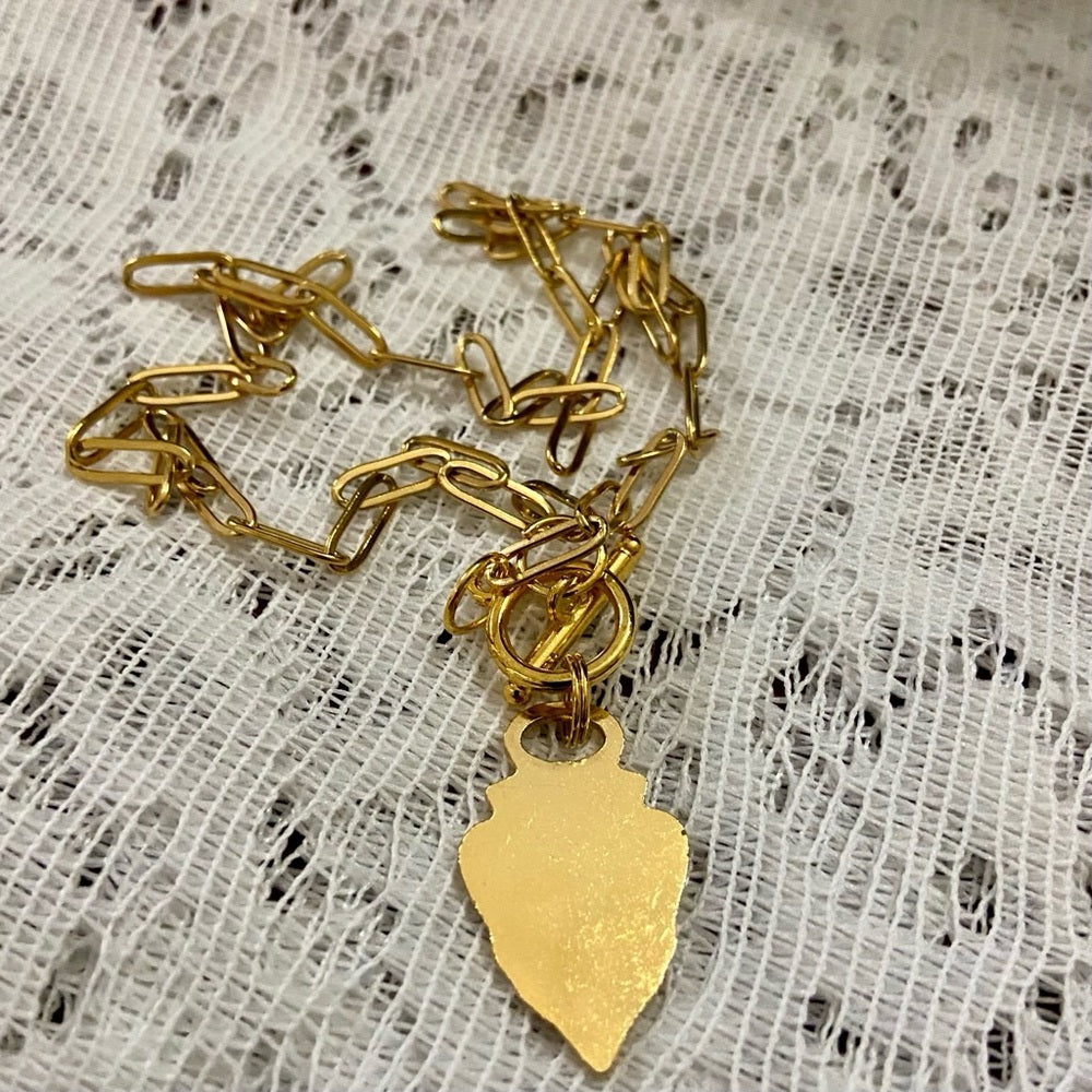 Vintage Gucci, Triangular Gold Tone Charm with 18in Gold Plated Chain Necklace