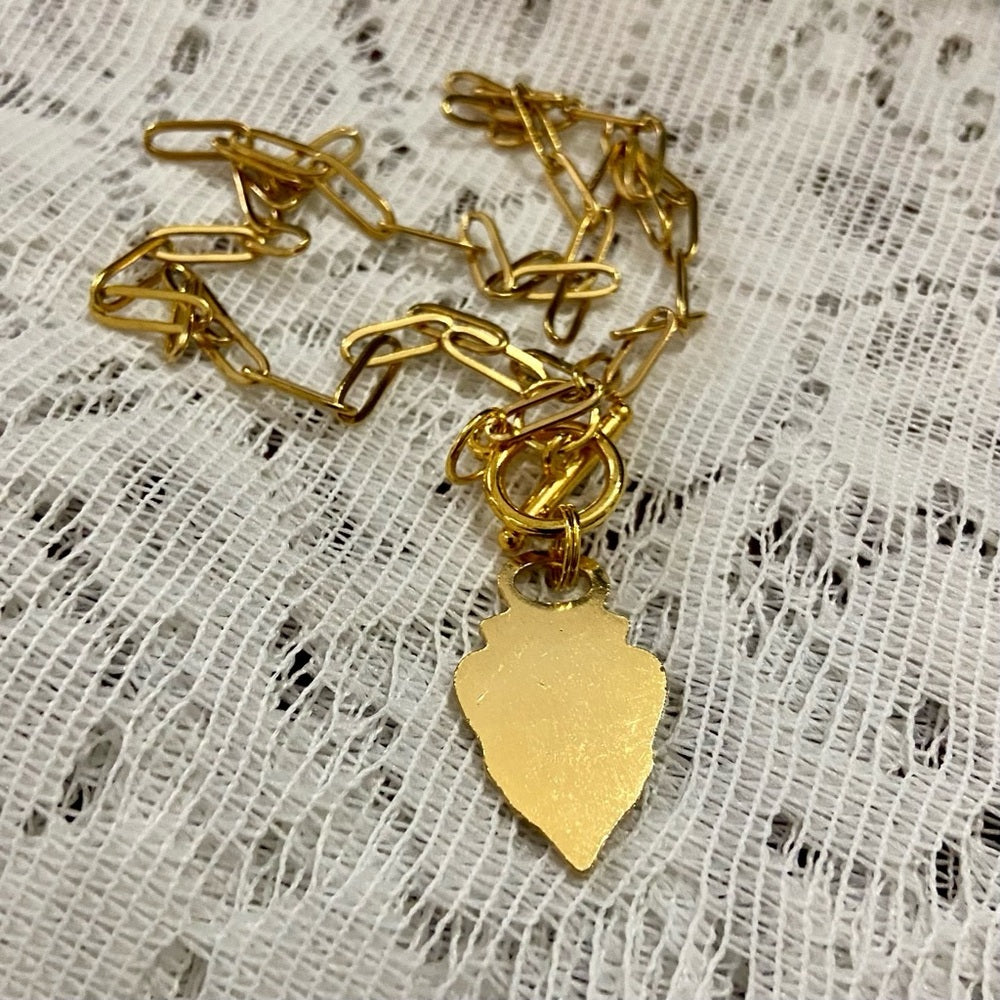 Vintage Gucci, Triangular Gold Tone Charm with 18in Gold Plated Chain Necklace