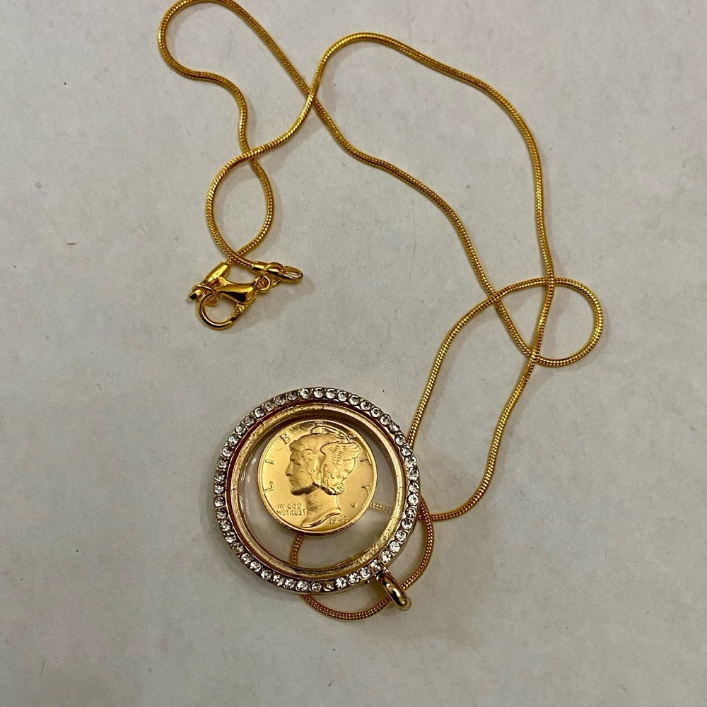 Authentic 1943 Silver (Vermeil) Mercury Dime, with Locket and 18in Gold…