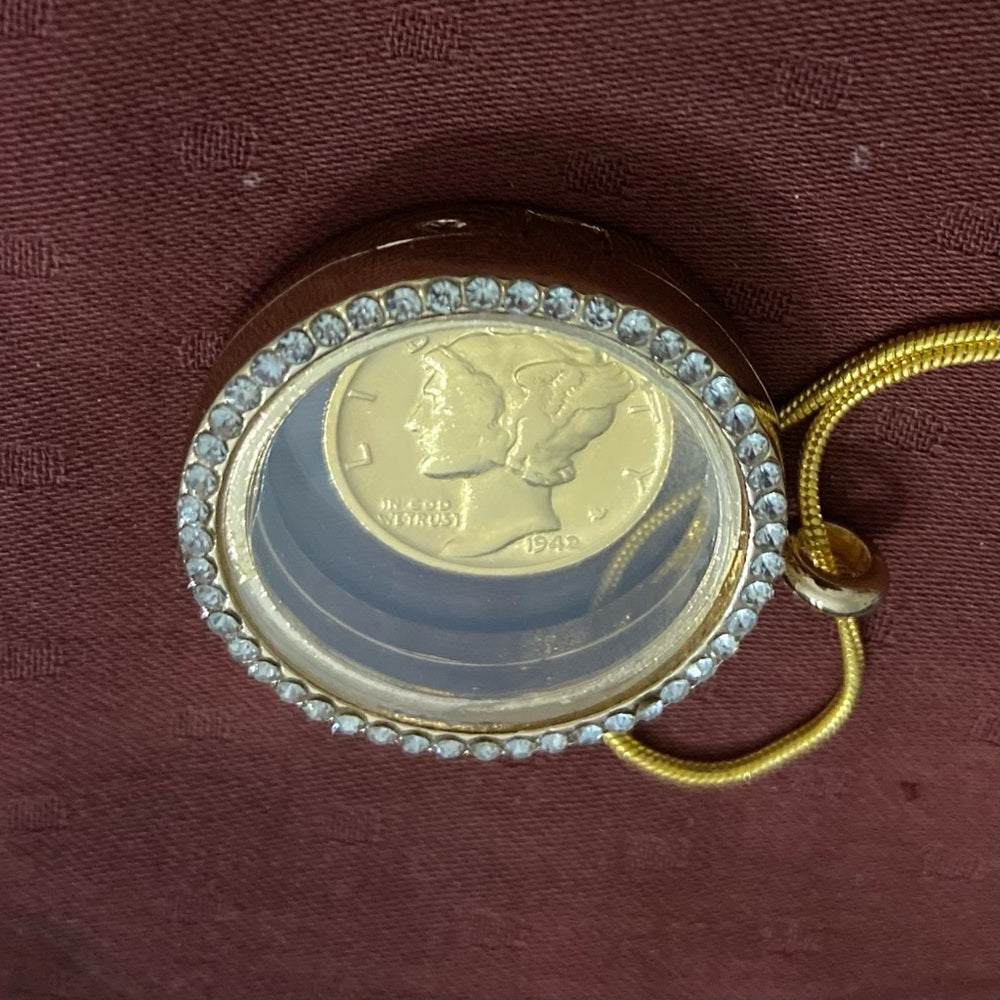 Authentic 1943 Silver (Vermeil) Mercury Dime, with Locket and 18in Gold…