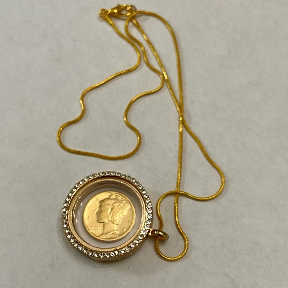 Authentic 1943 Silver (Vermeil) Mercury Dime, with Locket and 18in Gold…
