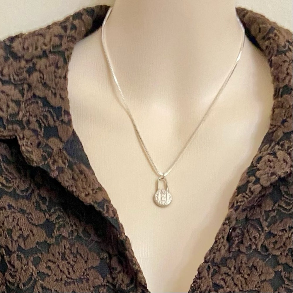 Fendi Small Size, Silver Tone Charm Pendant Necklace