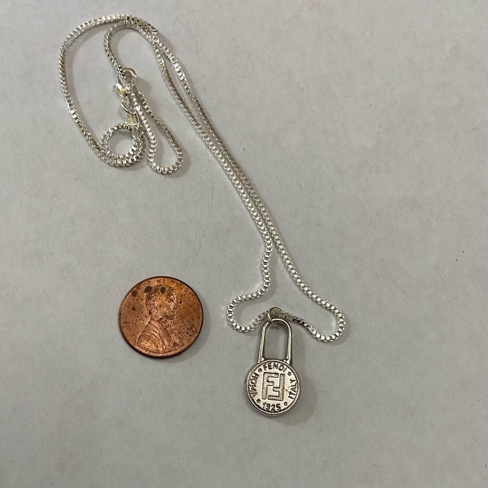 Fendi Small Size, Silver Tone Charm Pendant Necklace