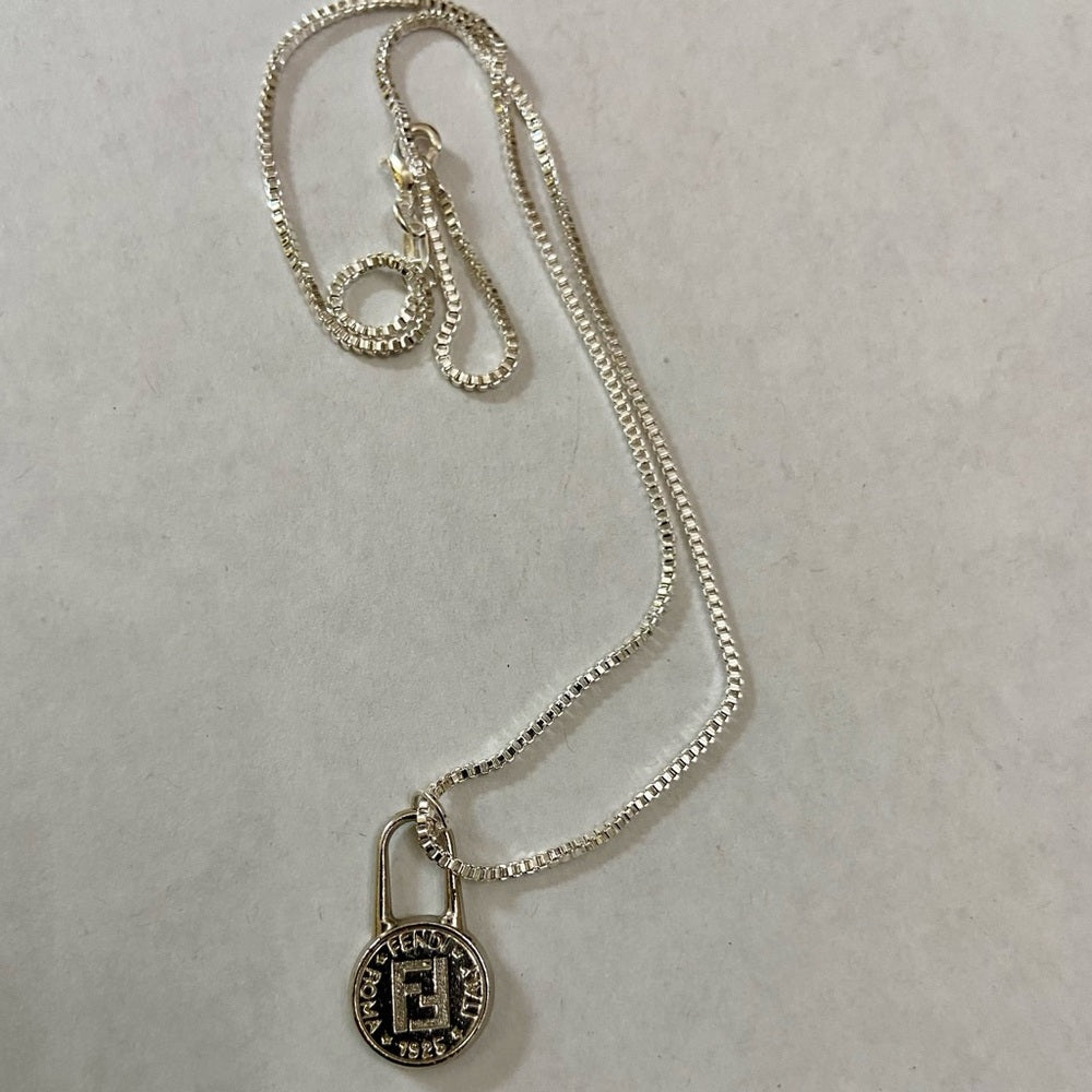 Fendi Small Size, Silver Tone Charm Pendant Necklace