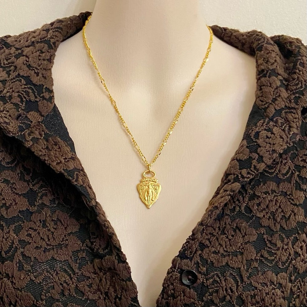 Vintage Authentic Gucci, 18in Gold Plated Charm Necklace (C)