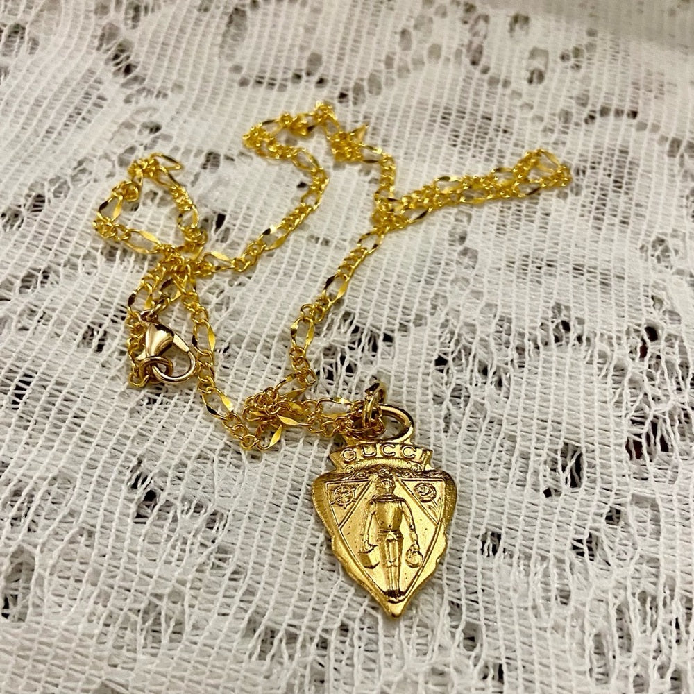 Vintage Authentic Gucci, 18in Gold Plated Charm Necklace (C)