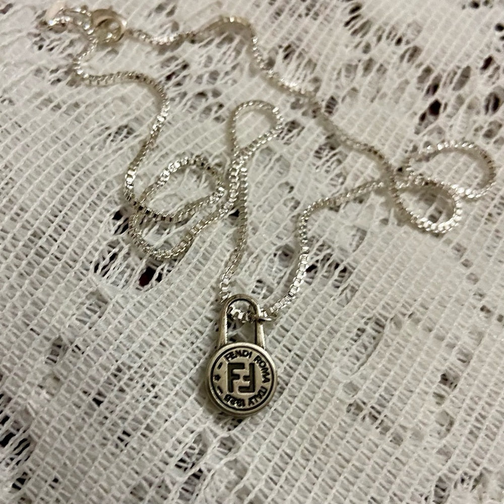 Fendi Small Size, Silver Tone Charm Pendant Necklace
