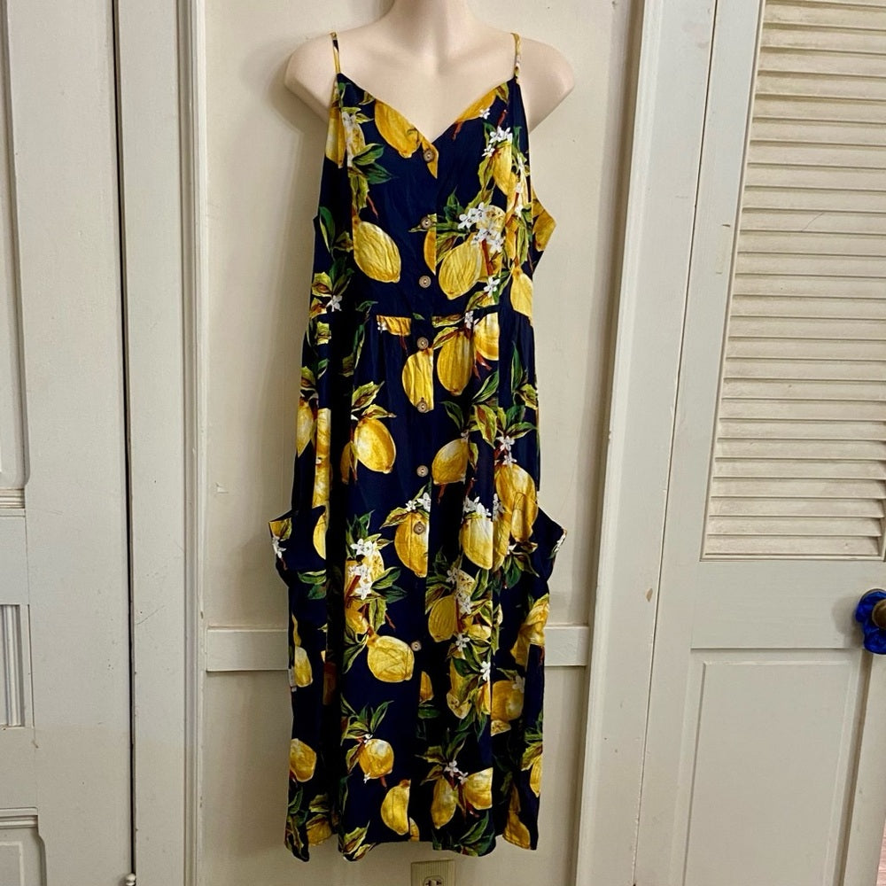 Patpat Lemon Yellow and Black Lined Dress Size L