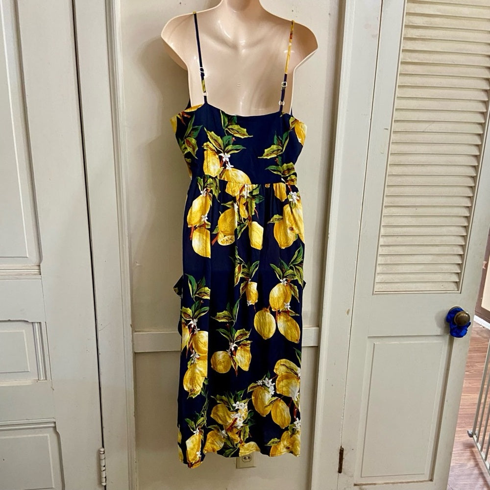 Patpat Lemon Yellow and Black Lined Dress Size L