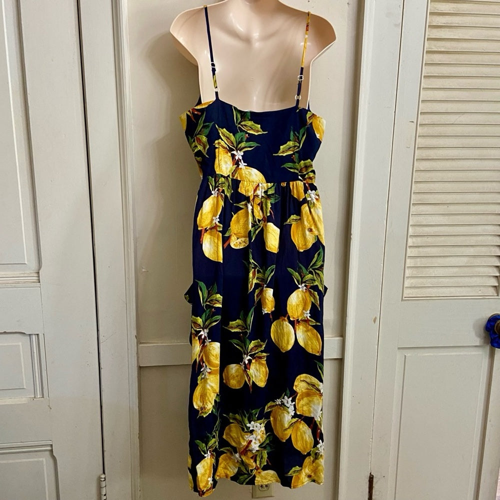 Patpat Lemon Yellow and Black Lined Dress Size L