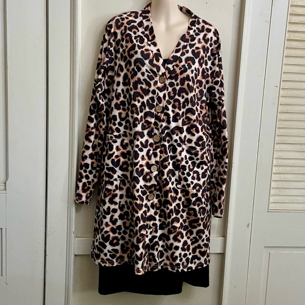 Brown Leopard Printed Duster l-Dress Size L