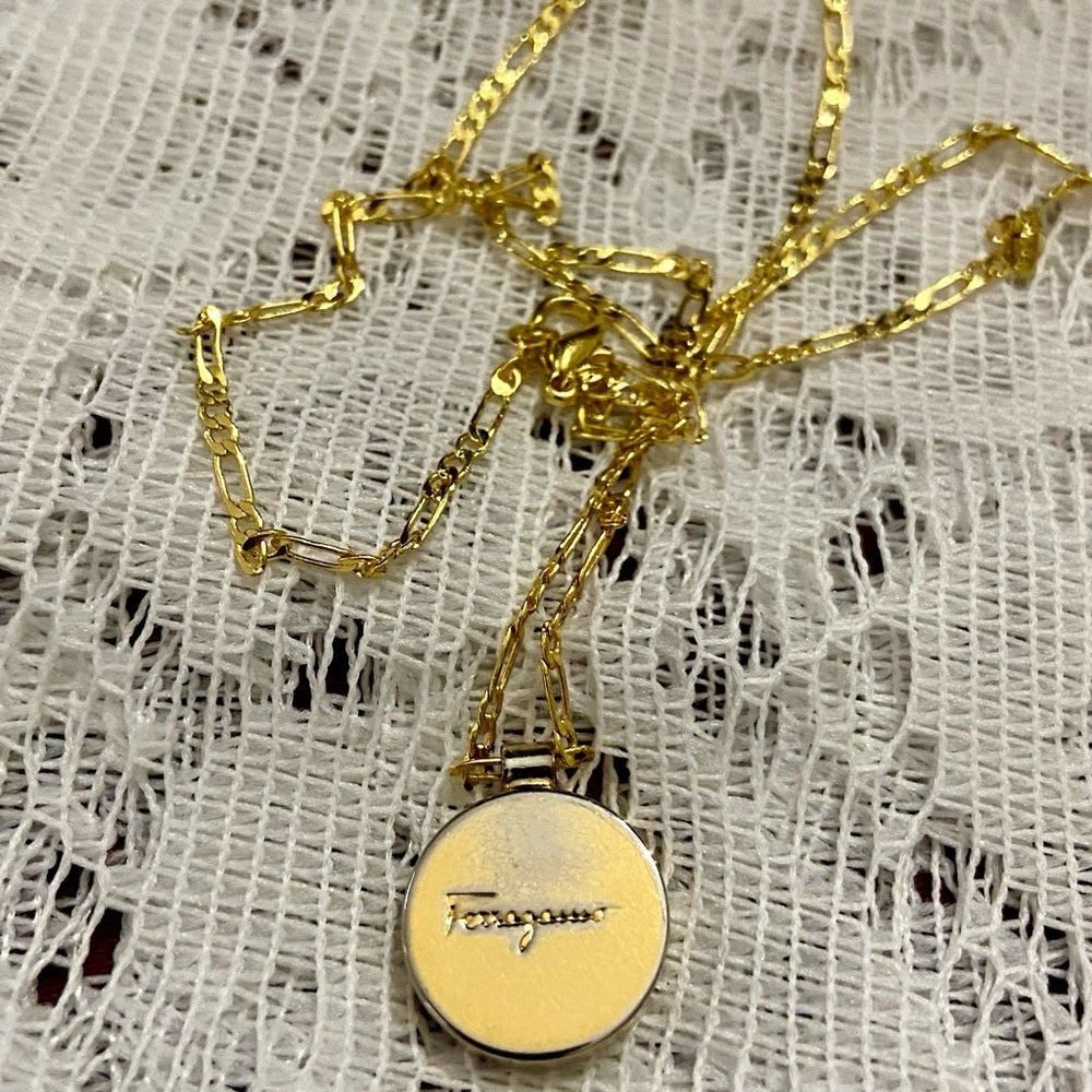 Ferragamo Gold-plated Round Charm Pendant Necklace