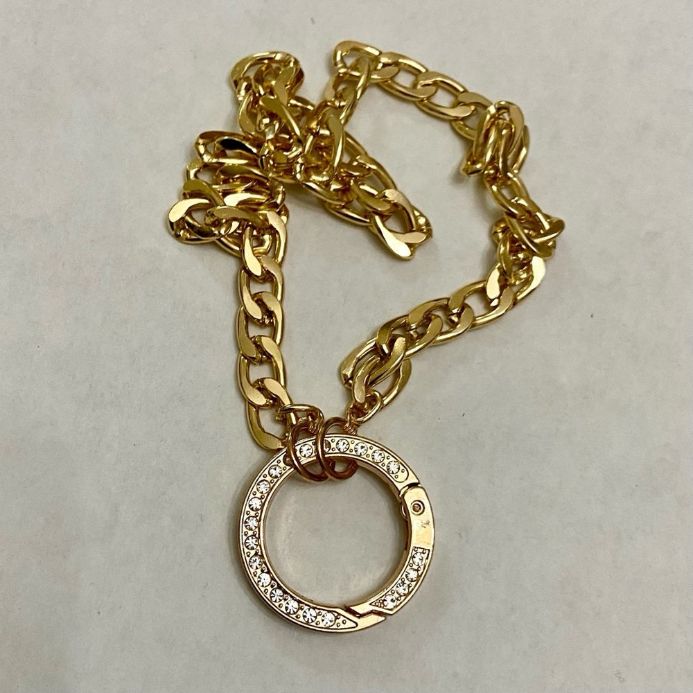 Elegant , Large Gold-plated Paved Rhinestones Charm Necklace