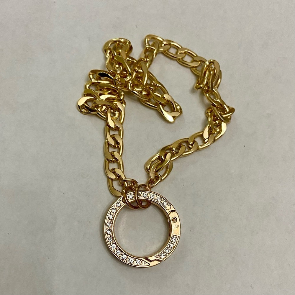 Elegant , Large Gold-plated Paved Rhinestones Charm Necklace