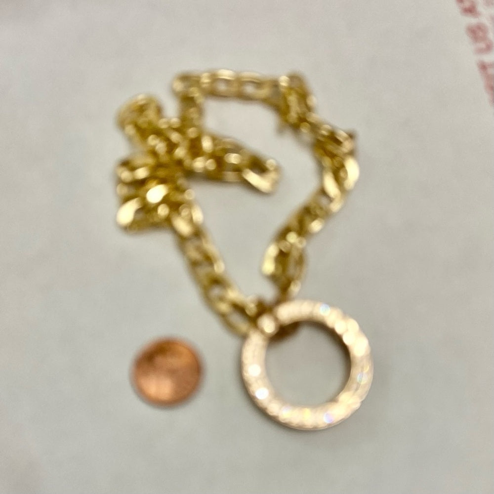 Elegant , Large Gold-plated Paved Rhinestones Charm Necklace