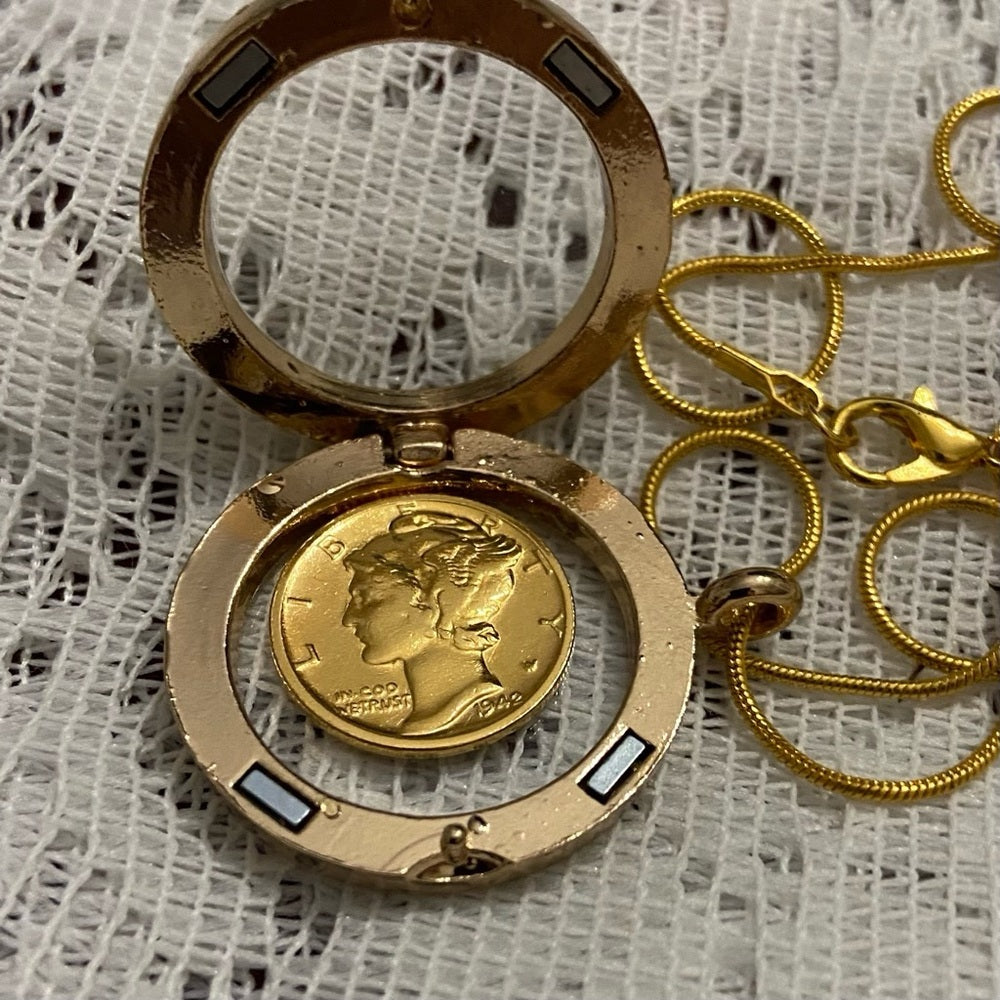 Authentic 1942 Silver (Vermeil) Mercury Dime, with Locket and 18in Gold…