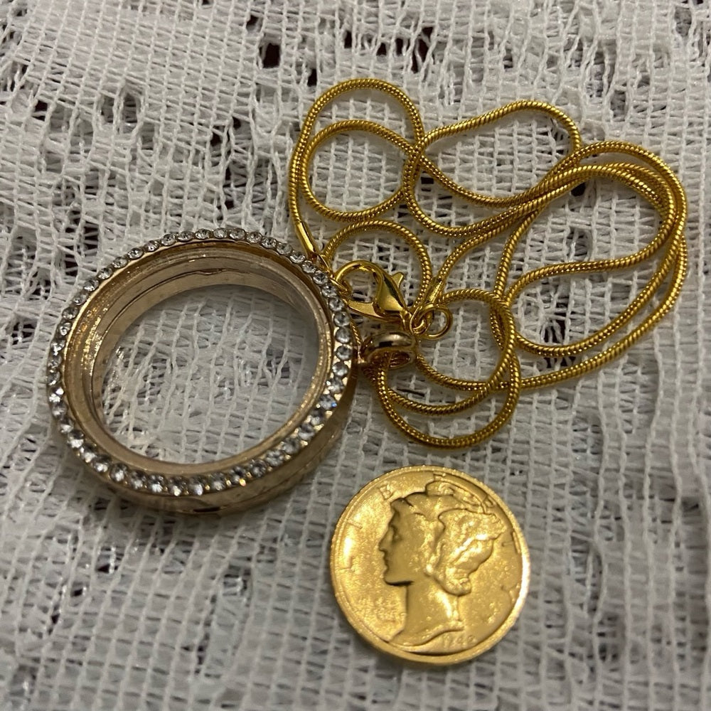 Authentic 1942 Silver (Vermeil) Mercury Dime, with Locket and 18in Gold…