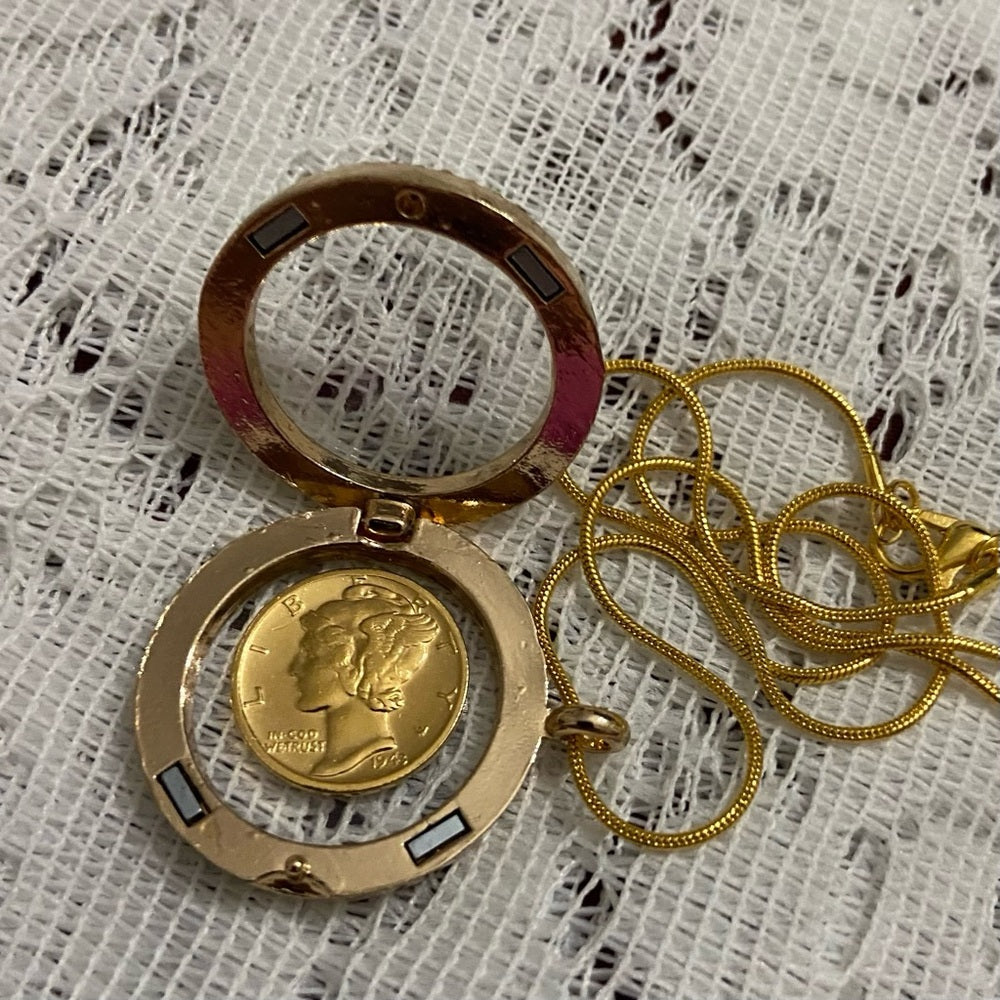 Authentic 1943 Silver (Vermeil) Mercury Dime, with Locket and 18in Gold…