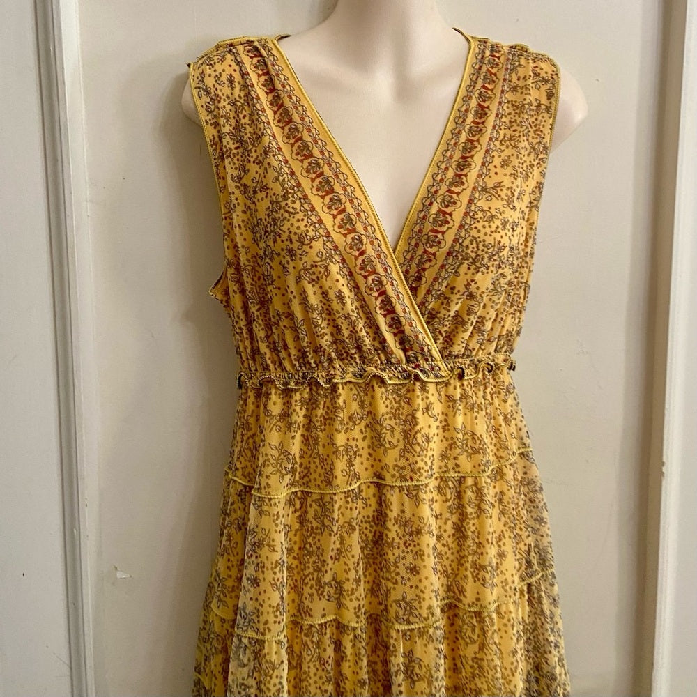 Max Studio Yellow Stretchy Layered, Ruffled Dress Size M
