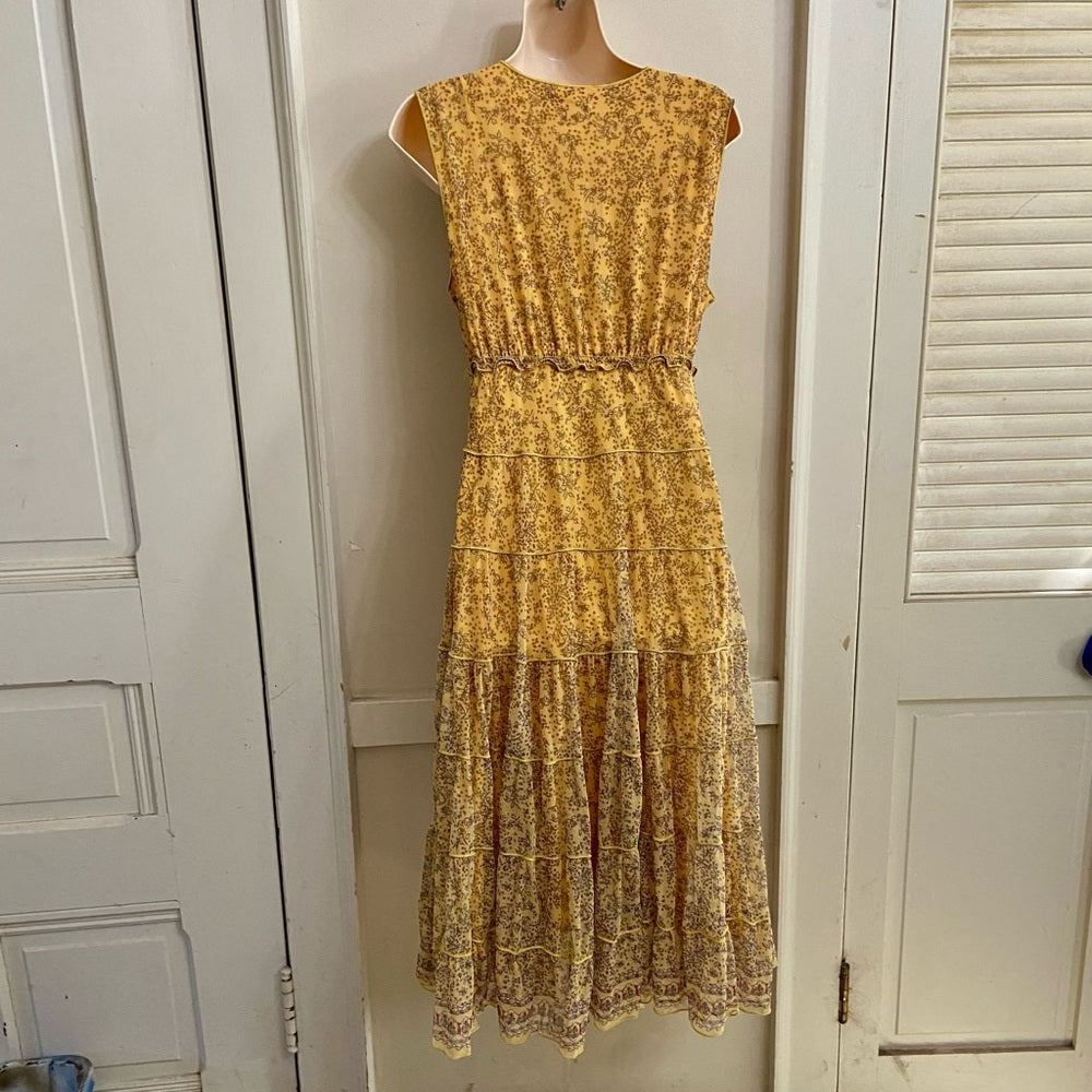 Max Studio Yellow Stretchy Layered, Ruffled Dress Size M