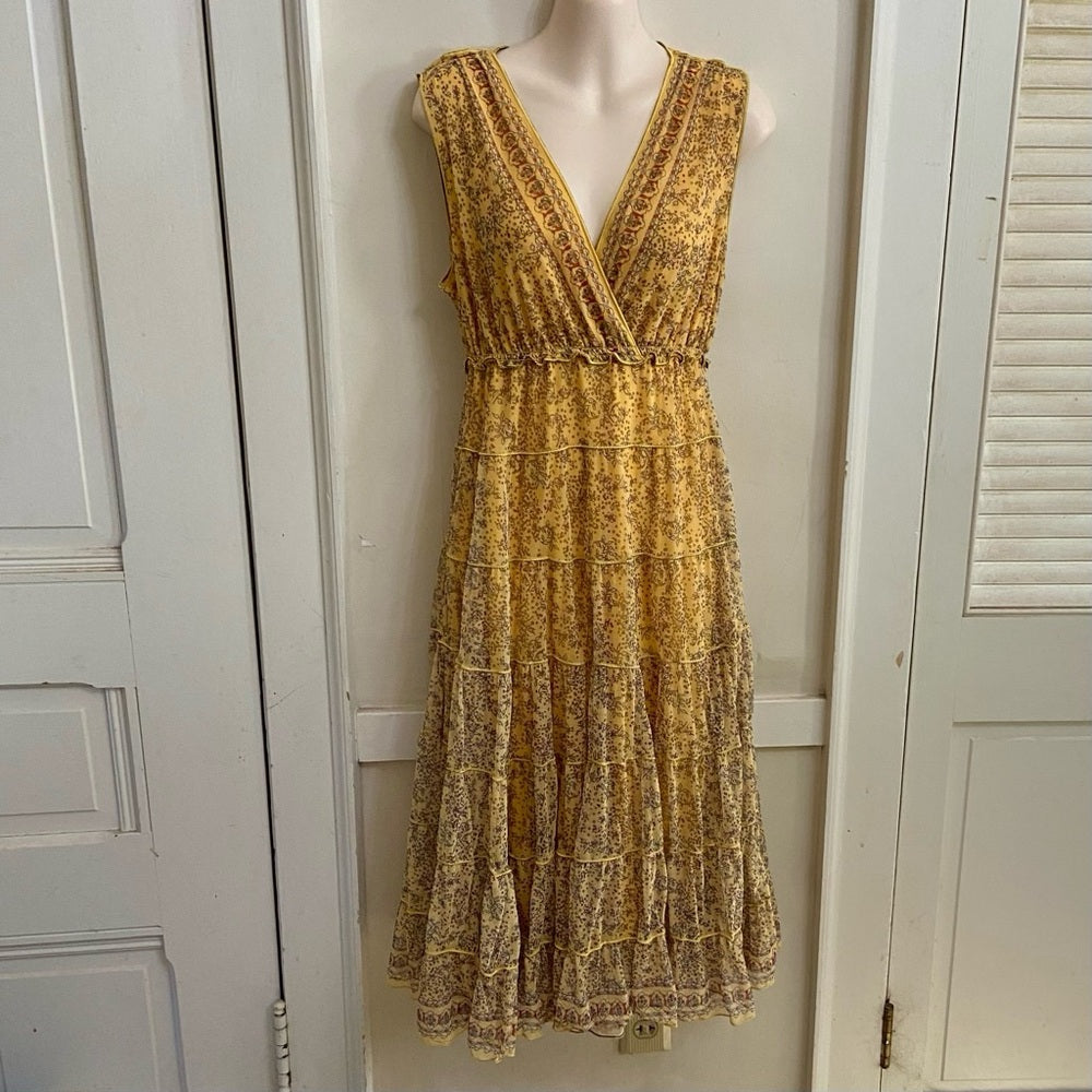 Max Studio Yellow Stretchy Layered, Ruffled Dress Size M