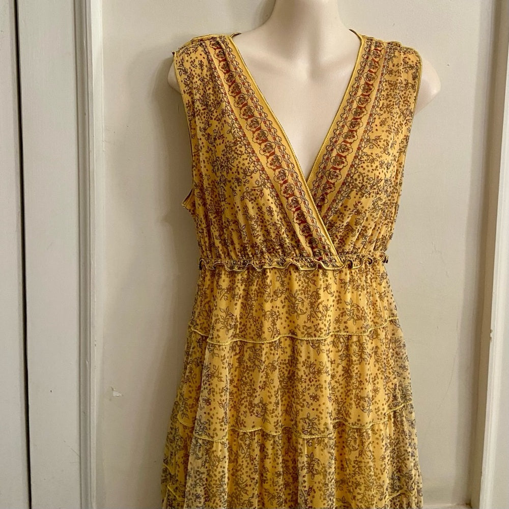Max Studio Yellow Stretchy Layered, Ruffled Dress Size M