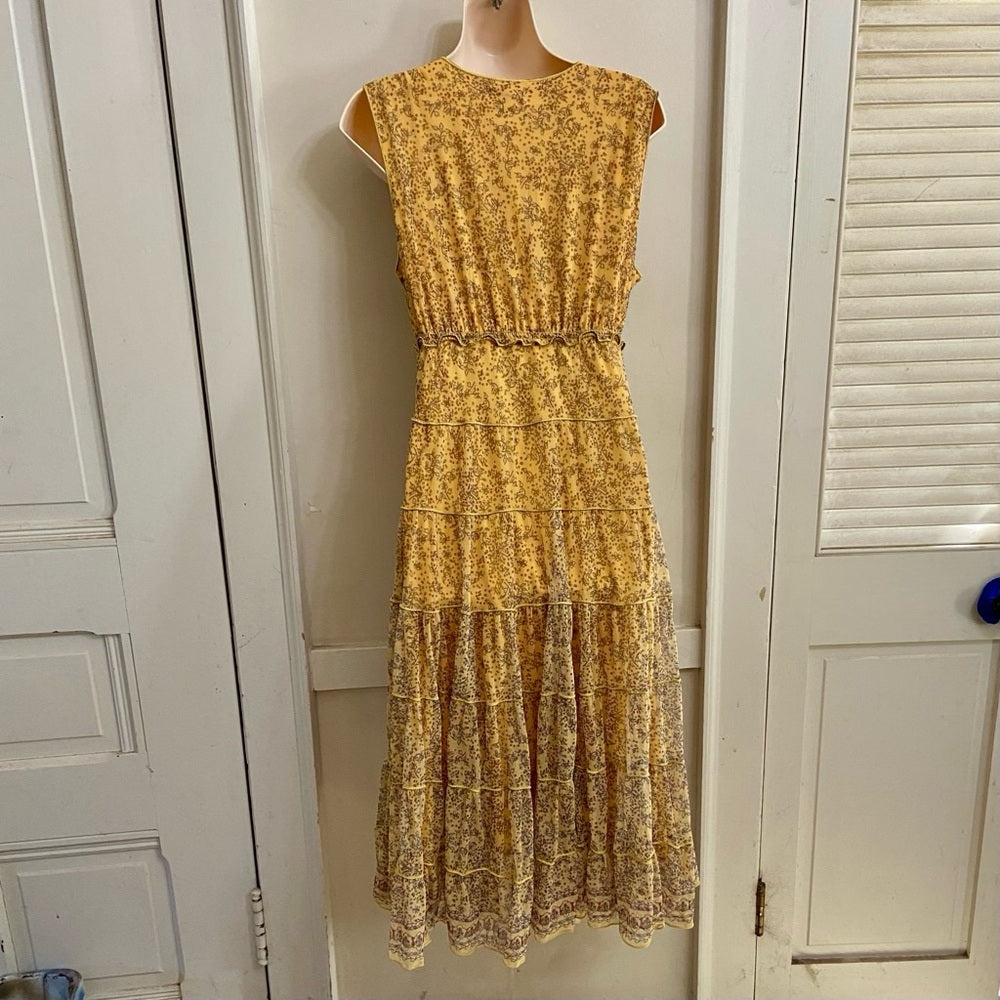 Max Studio Yellow Stretchy Layered, Ruffled Dress Size M