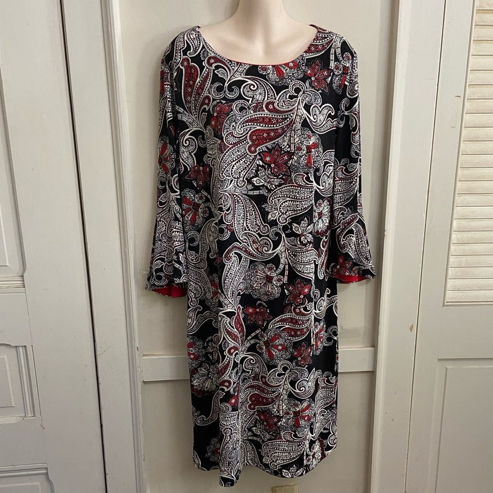 Liz Claiborne Red and Black Long Sleeves Dress Size 14