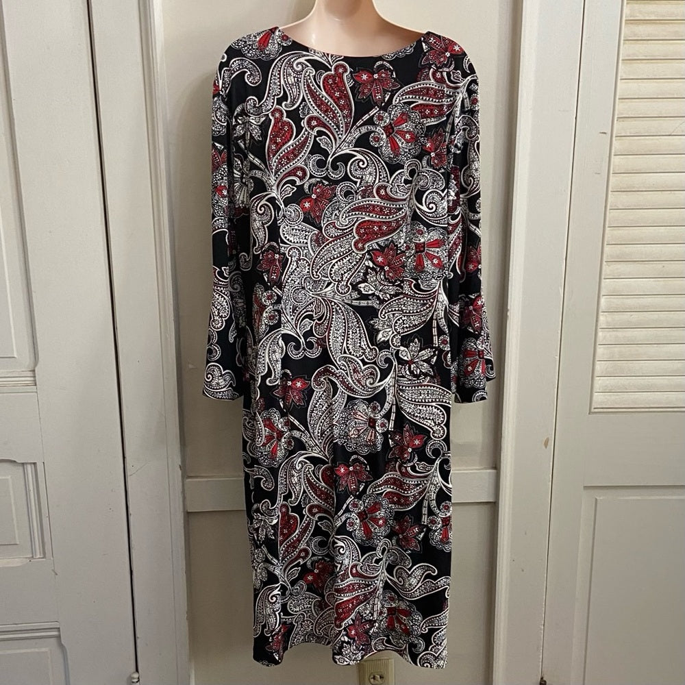 Liz Claiborne Red and Black Long Sleeves Dress Size 14