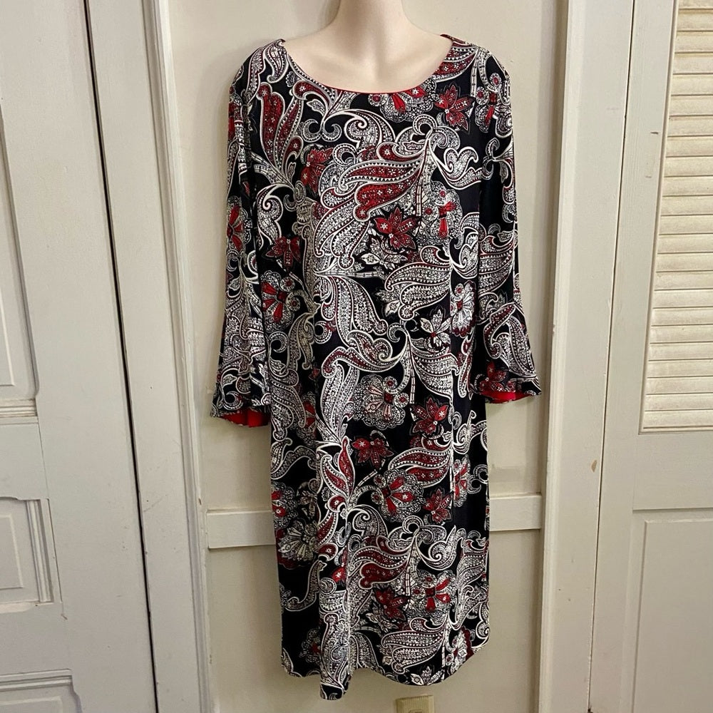 Liz Claiborne Red and Black Long Sleeves Dress Size 14