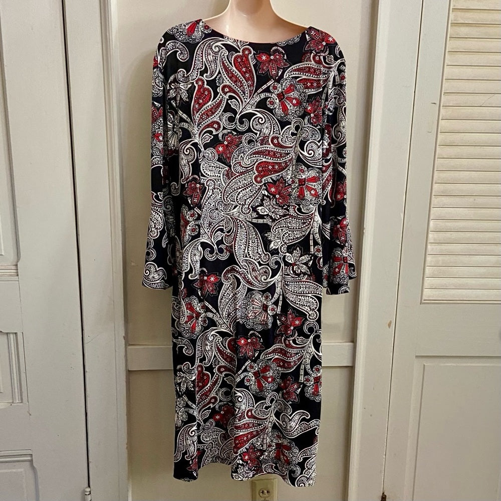 Liz Claiborne Red and Black Long Sleeves Dress Size 14