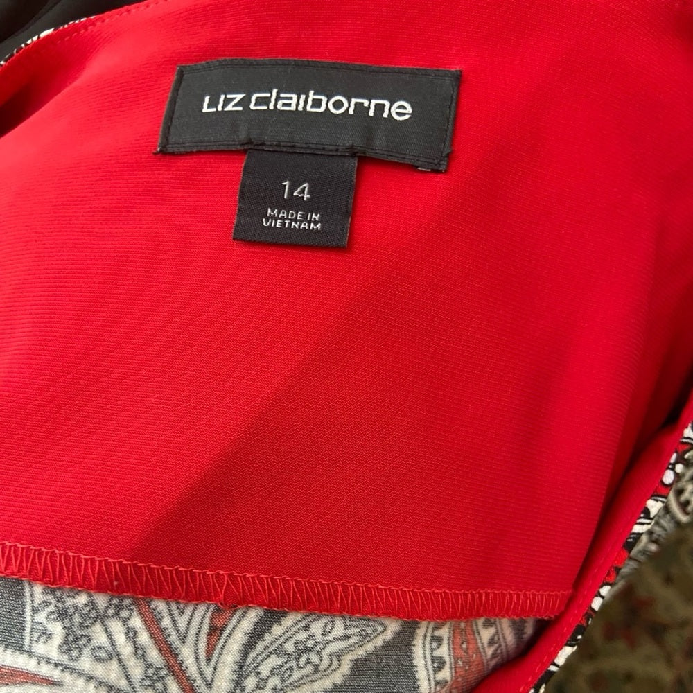 Liz Claiborne Red and Black Long Sleeves Dress Size 14