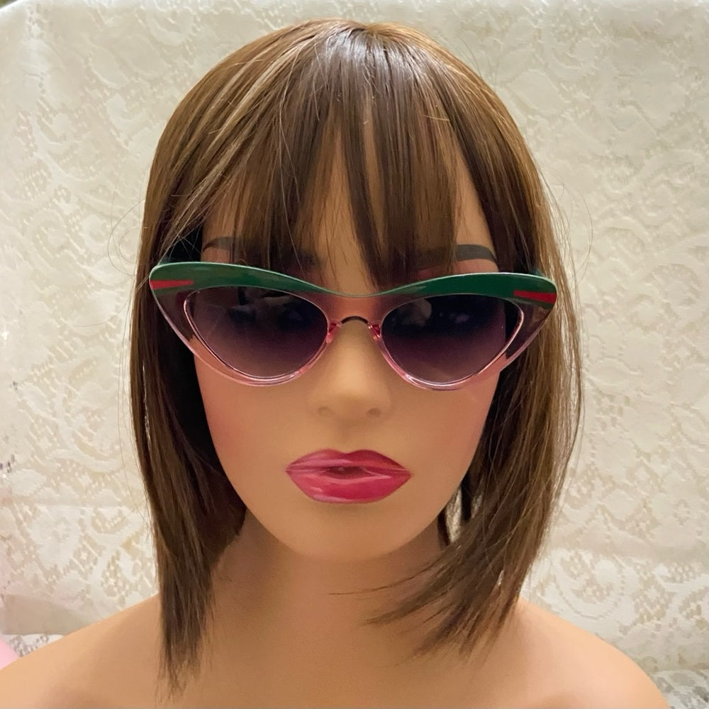 Vintage Cat Eye Green and Red Sunglasses with Case