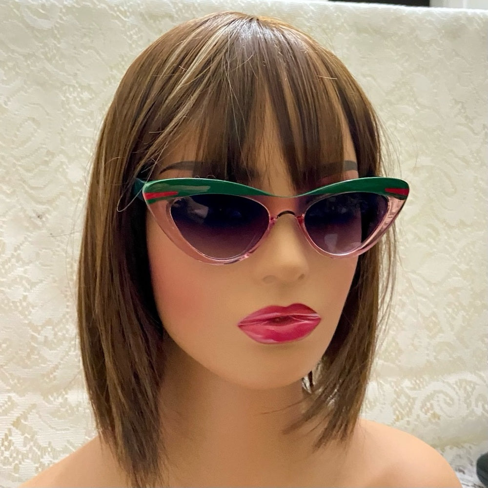 Vintage Cat Eye Green and Red Sunglasses with Case