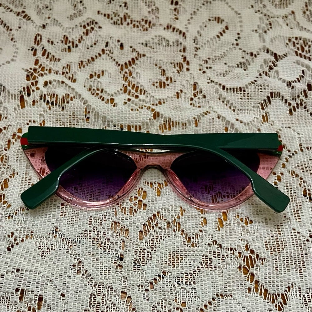 Vintage Cat Eye Green and Red Sunglasses with Case