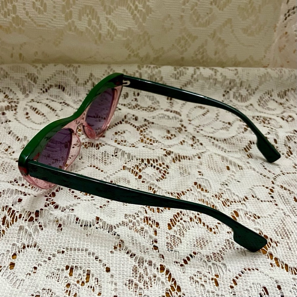 Vintage Cat Eye Green and Red Sunglasses with Case