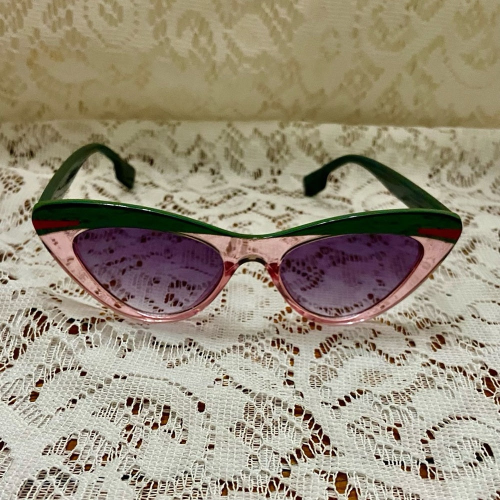 Vintage Cat Eye Green and Red Sunglasses with Case