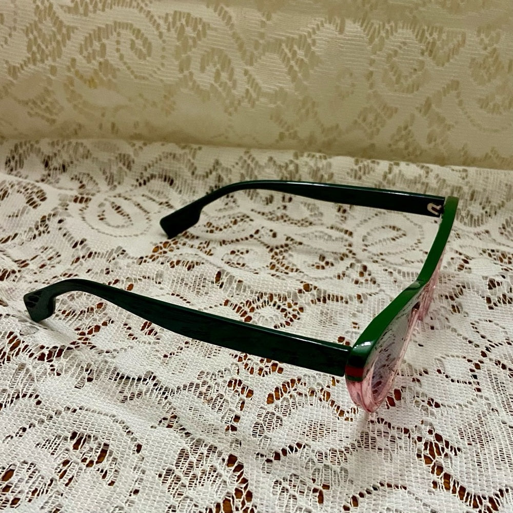 Vintage Cat Eye Green and Red Sunglasses with Case